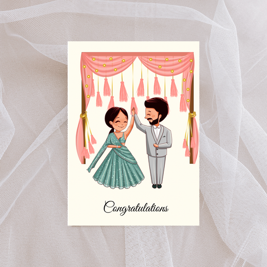 Asian Wedding Congratulations | Lehenga | Kurtha | Congratulations| A6 card | Weddings | Tamil Greeting Cards | Reception Couples