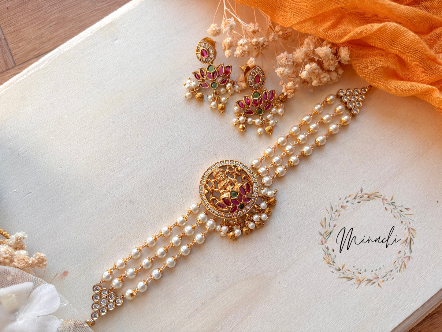 RUBY GREEN PEARL CHOKER SET