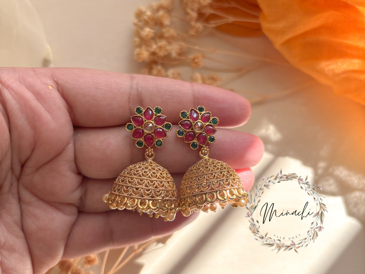 RUBY GREEN FLORAL JHUMKA