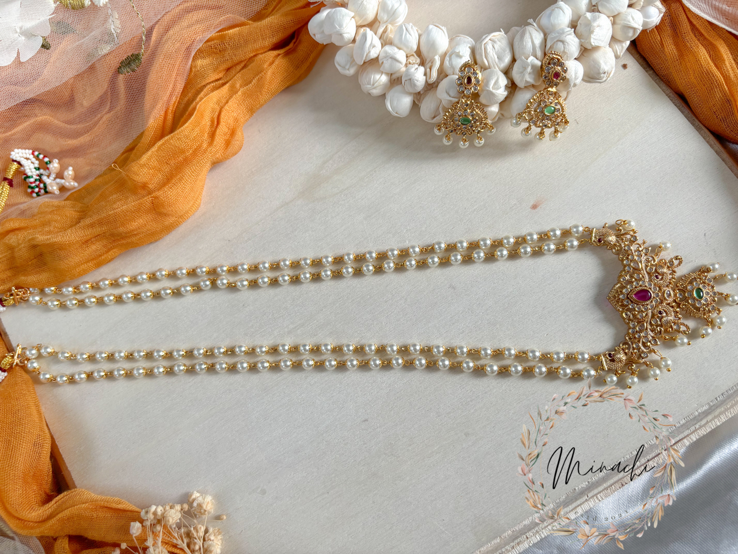 PEARL RUBY GREEN LONG NECKLACE SET