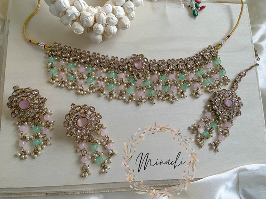 MINT GREEN PINK CHOKER SET