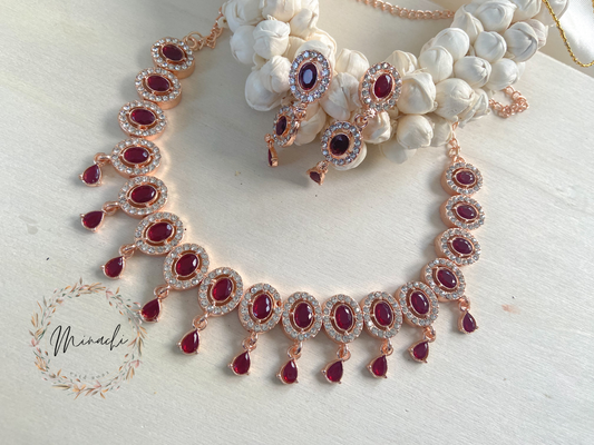 ROSEGOLD AD RUBY NECKLACE SET