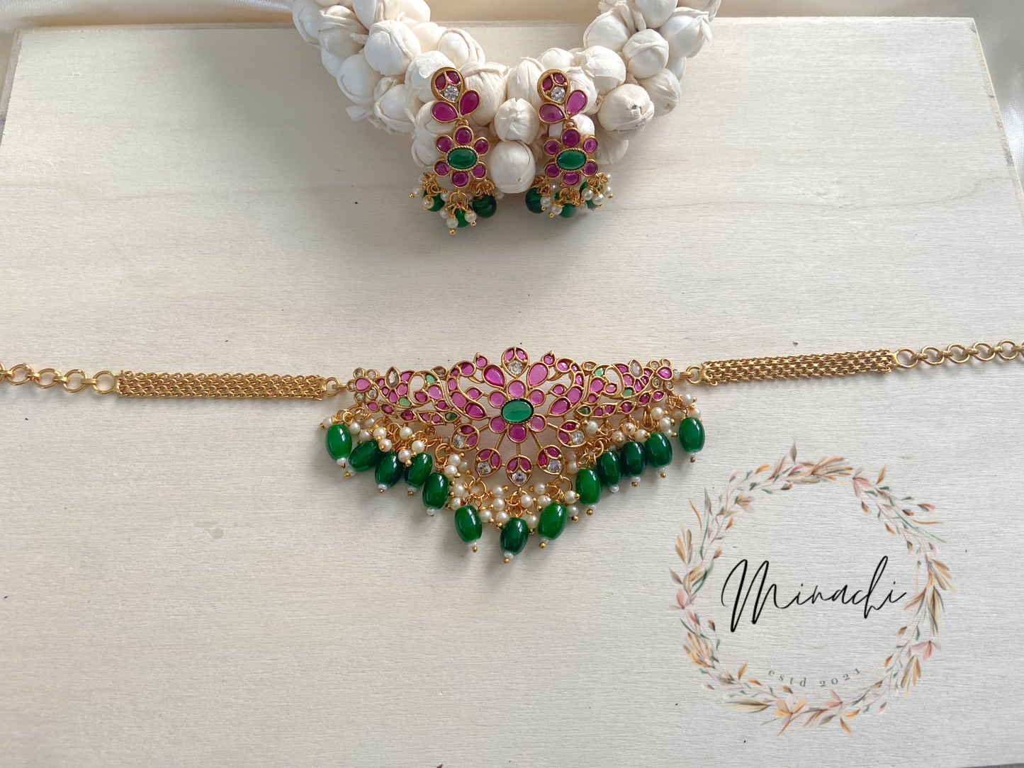 RUBY GREEN PEARL CHOKER SET