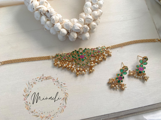 GREEN RUBY PEARL CHOKER SET