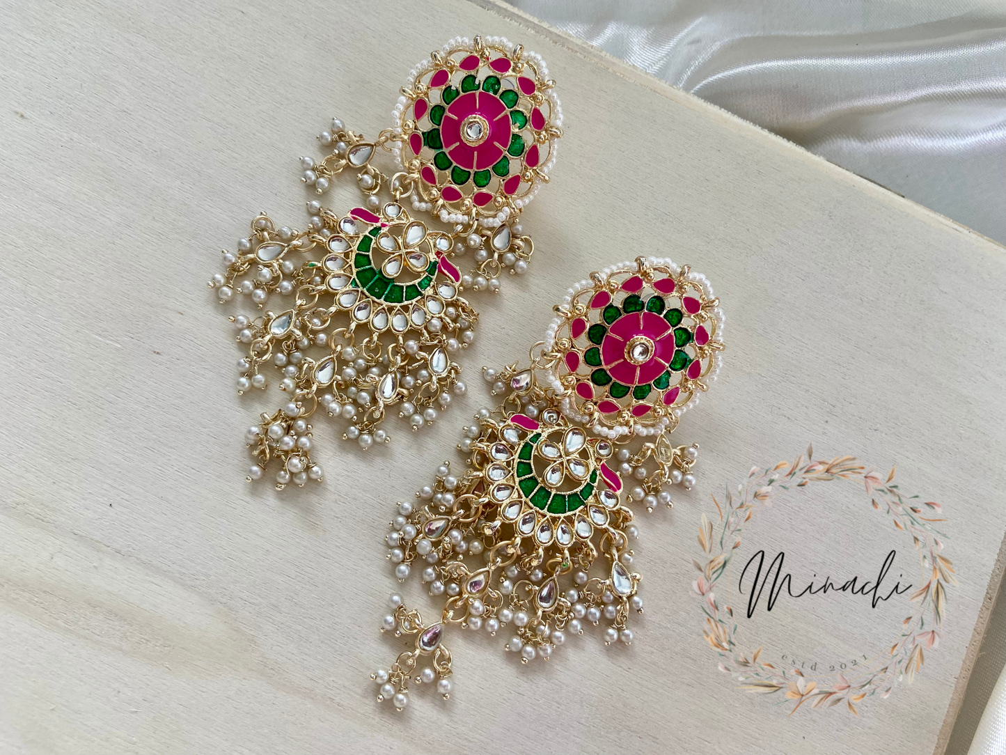 RUBY GREEN FLORAL PEARL EARRINGS