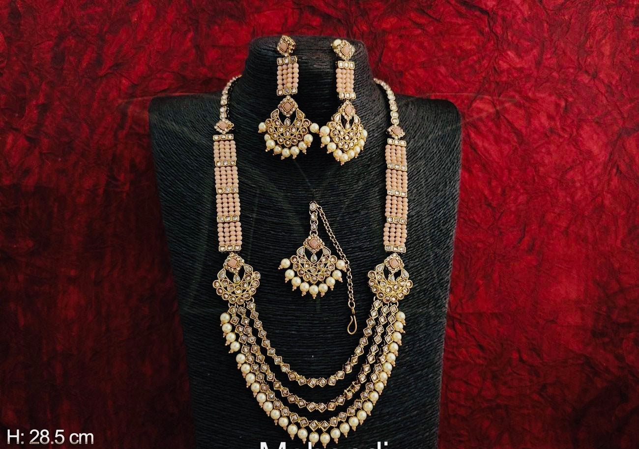 PEACH PEARL NECKLACE SET