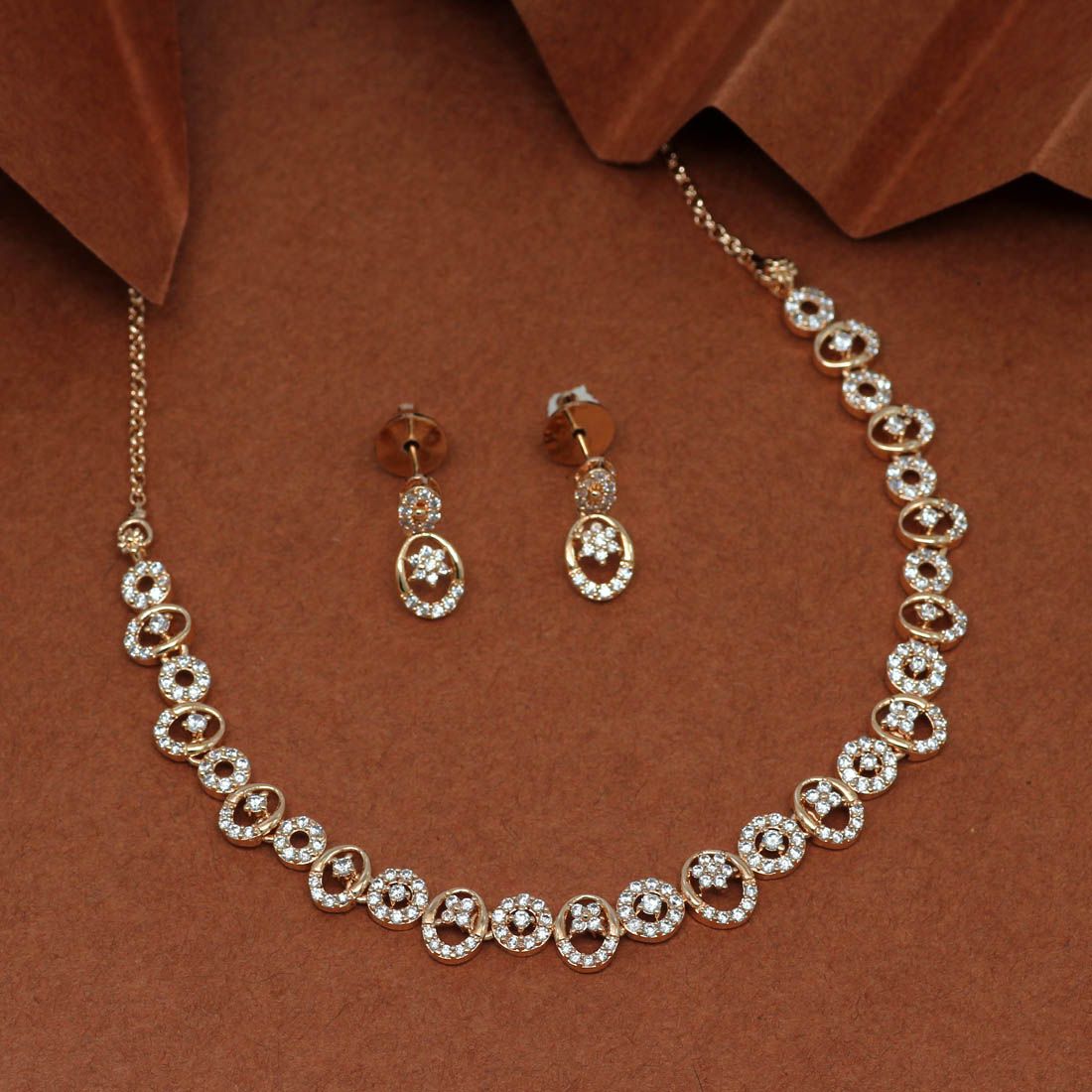 MG-21: Rose Gold American Diamond Necklace Set – Minachi