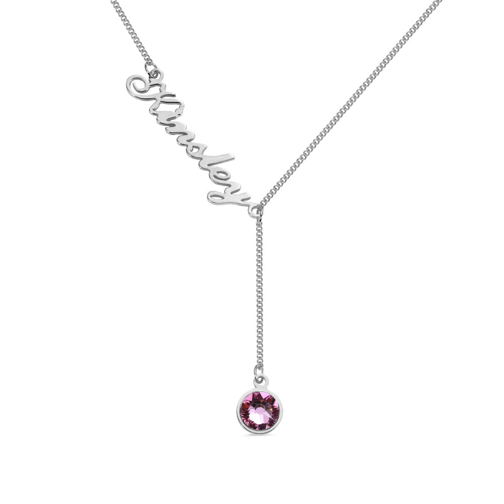 PERSONALISED NAME AND BIRTHSTONE NECKLACE