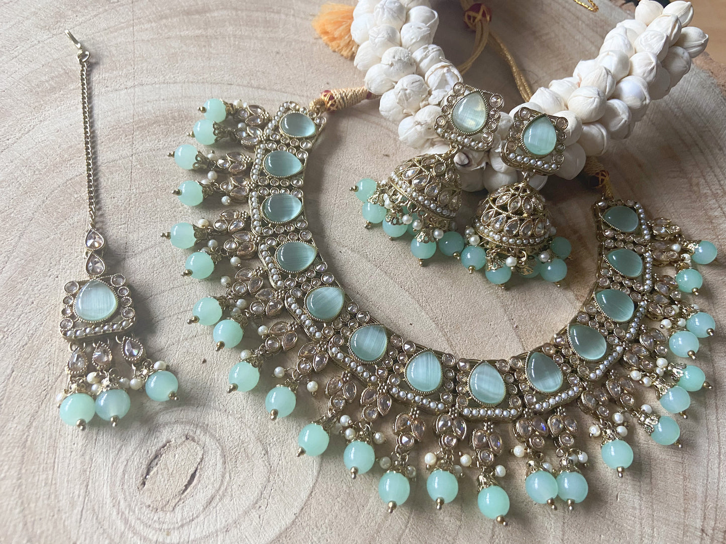 MINT GREEN JHUMKA NECKLACE SET