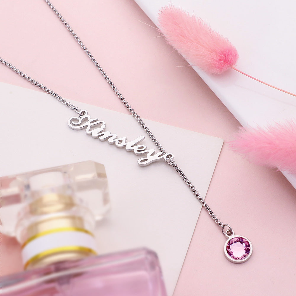 PERSONALISED NAME AND BIRTHSTONE NECKLACE