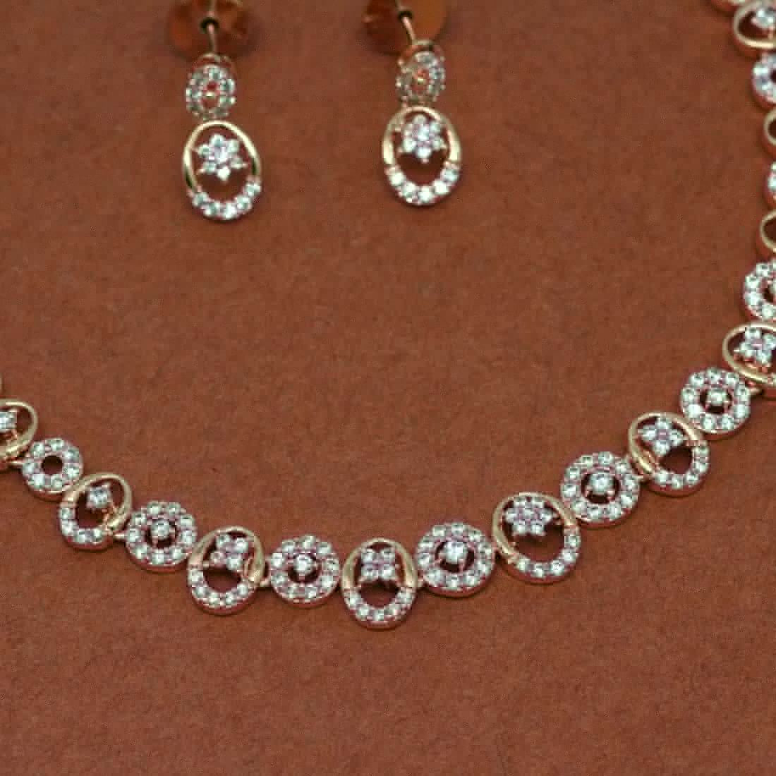 MG-21: Rose Gold American Diamond Necklace Set