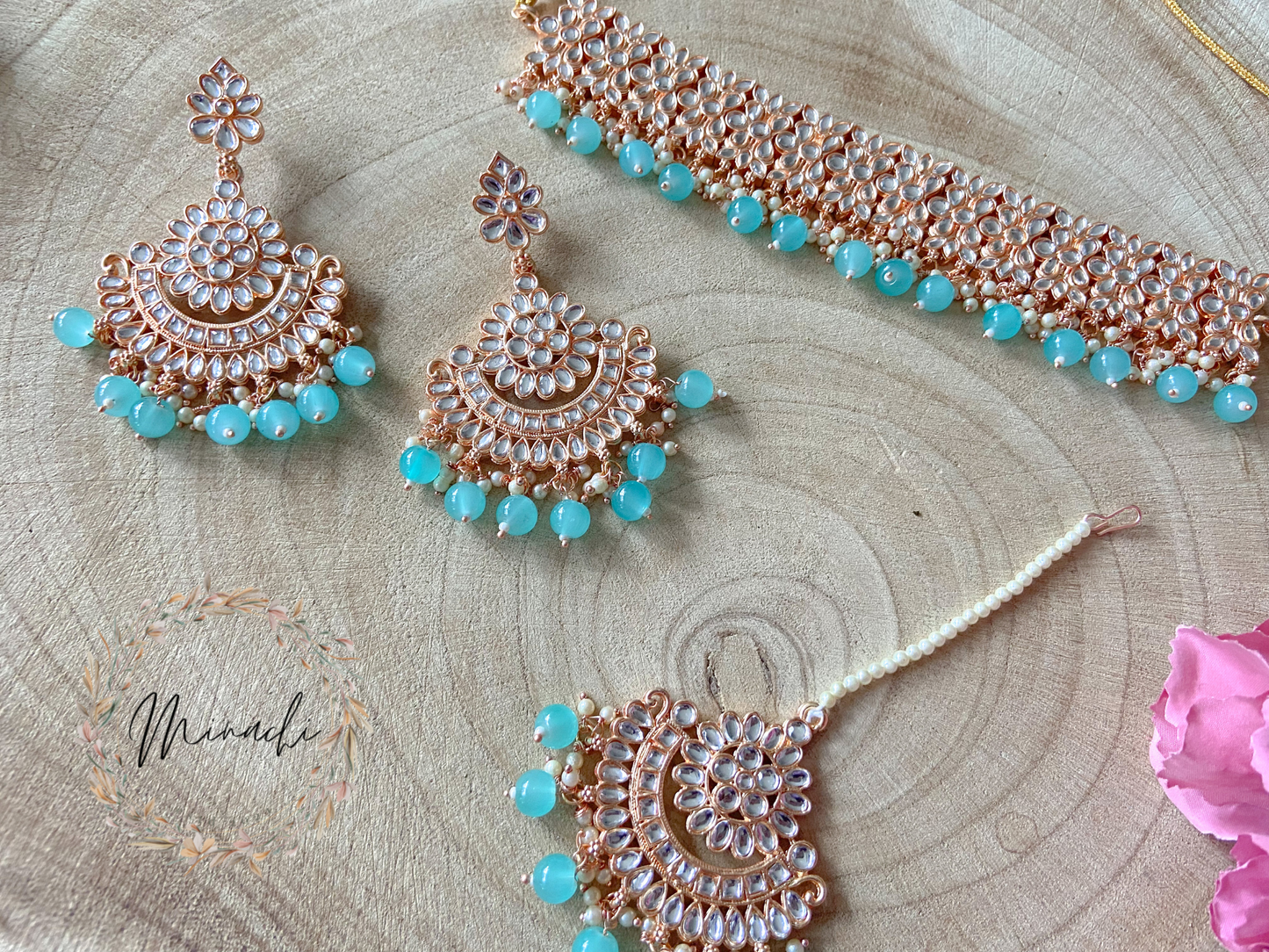 ROSEGOLD SKY BLUE CHOKER SET