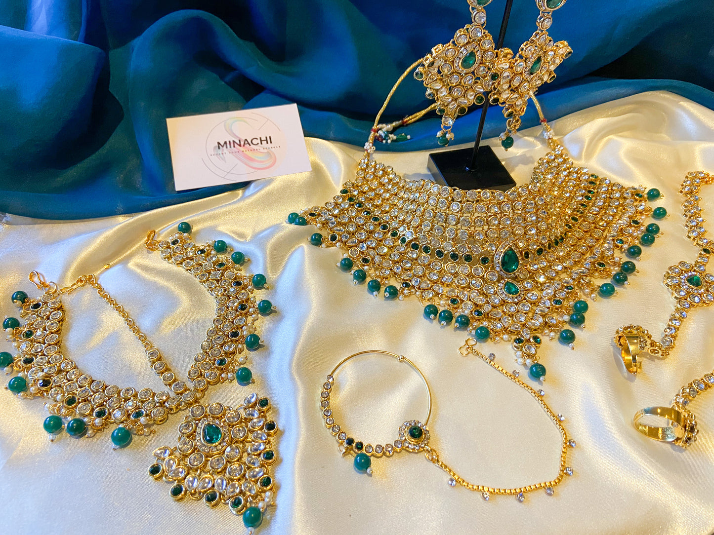 GREEN KUNDAN BRIDAL NECKLACE SET