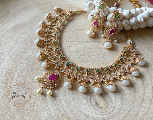 OLG-RUBY GREEN PEARL NECKLACE SET