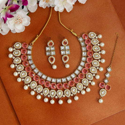 Mangalam: Pink Kundan Necklace set