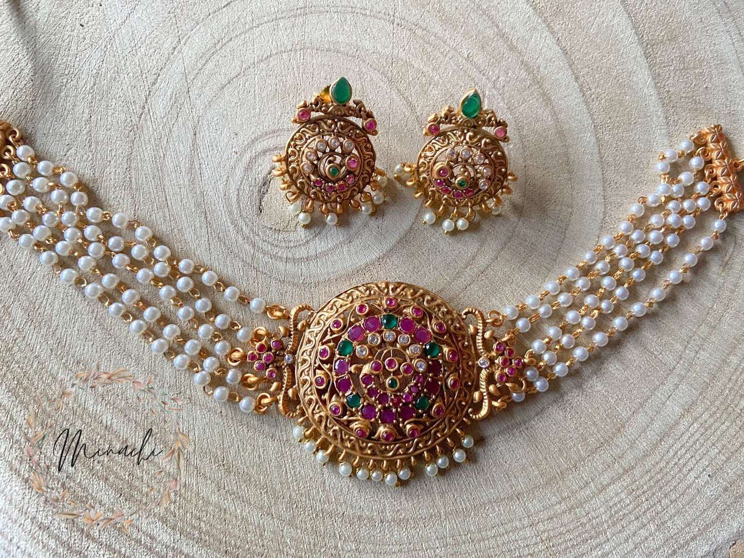 OLG: RUBY GREEN MOTI CHOKER NECKLACE SET