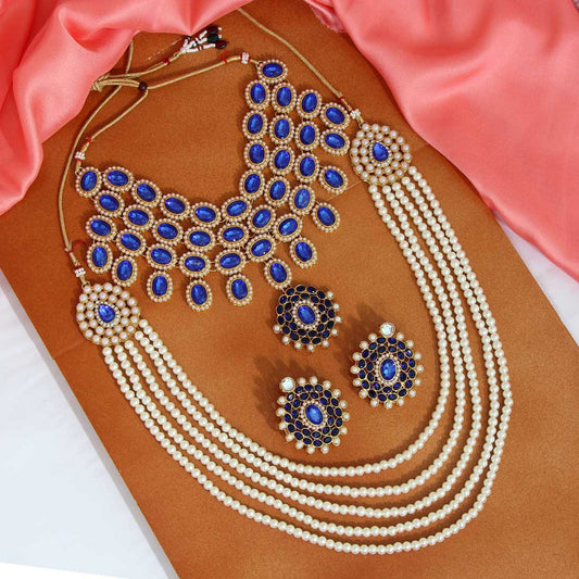 BLUE LONG AND SHORT NECKLACE SET