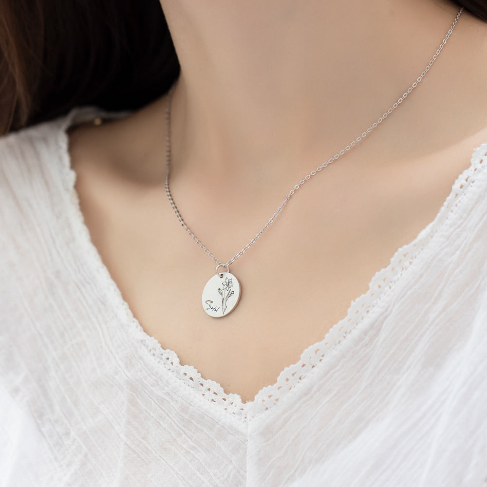 ENGRAVED BIRTH MONTH STERLING SILVER NECKLACE