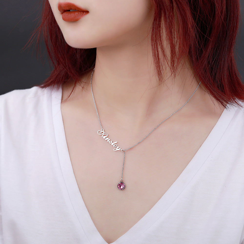 PERSONALISED NAME AND BIRTHSTONE NECKLACE
