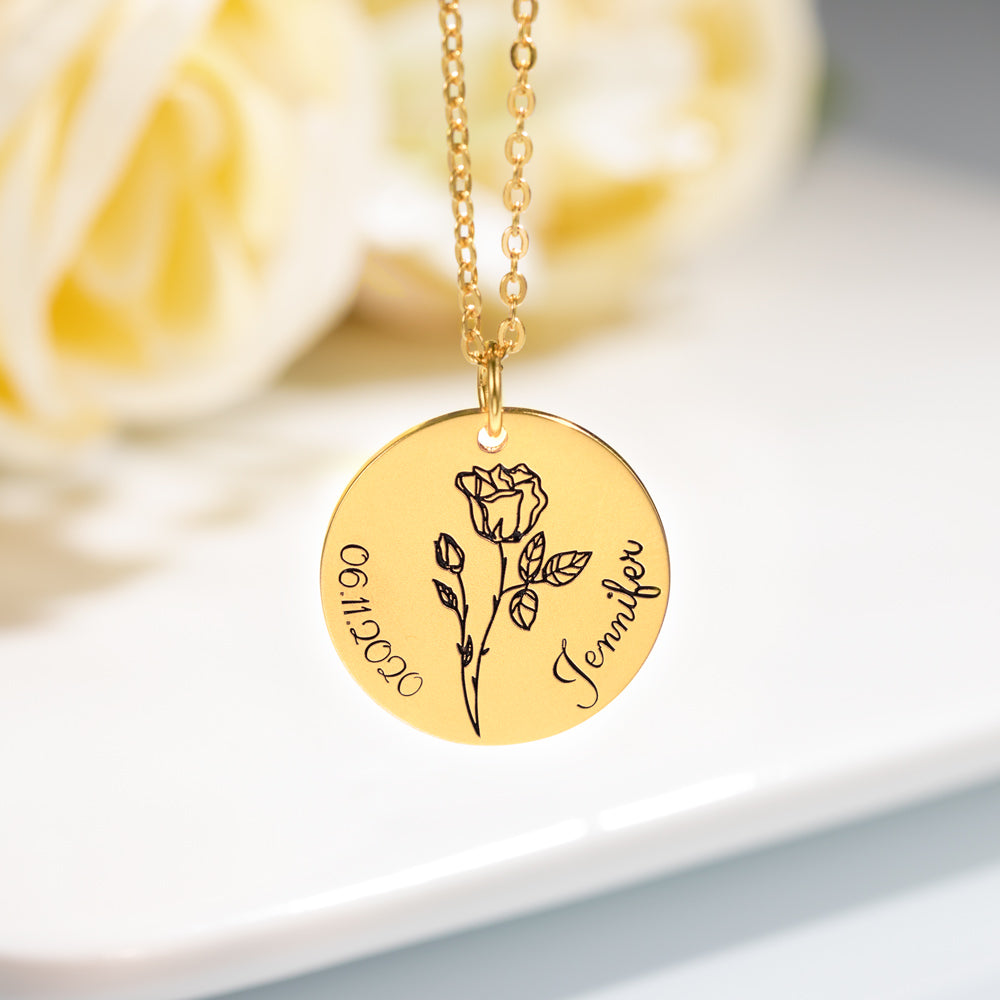 ENGRAVED BIRTH MONTH STERLING SILVER NECKLACE