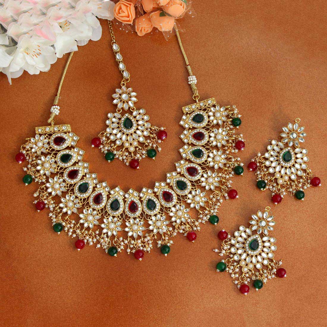 Poukal: Green and Maroon Necklace set MG-1