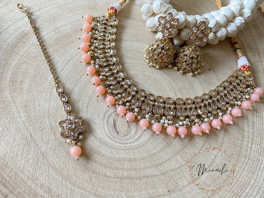 PEACH KUNDAN NECKLACE SET
