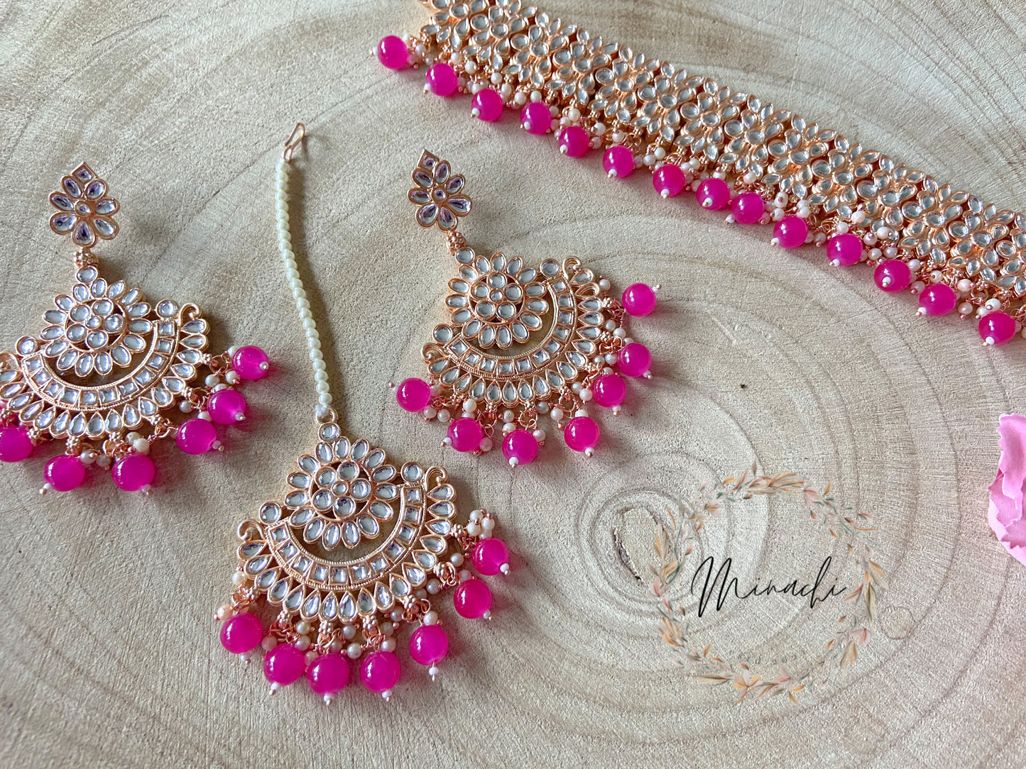 ROSEGOLD DARK PINK CHOKER SET