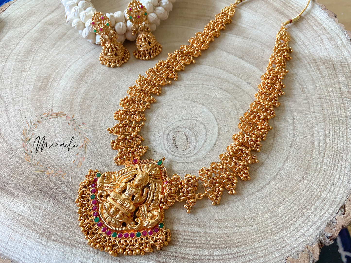 LAKSHMI RUBY GREEN GOLDEN LONG CHAIN
