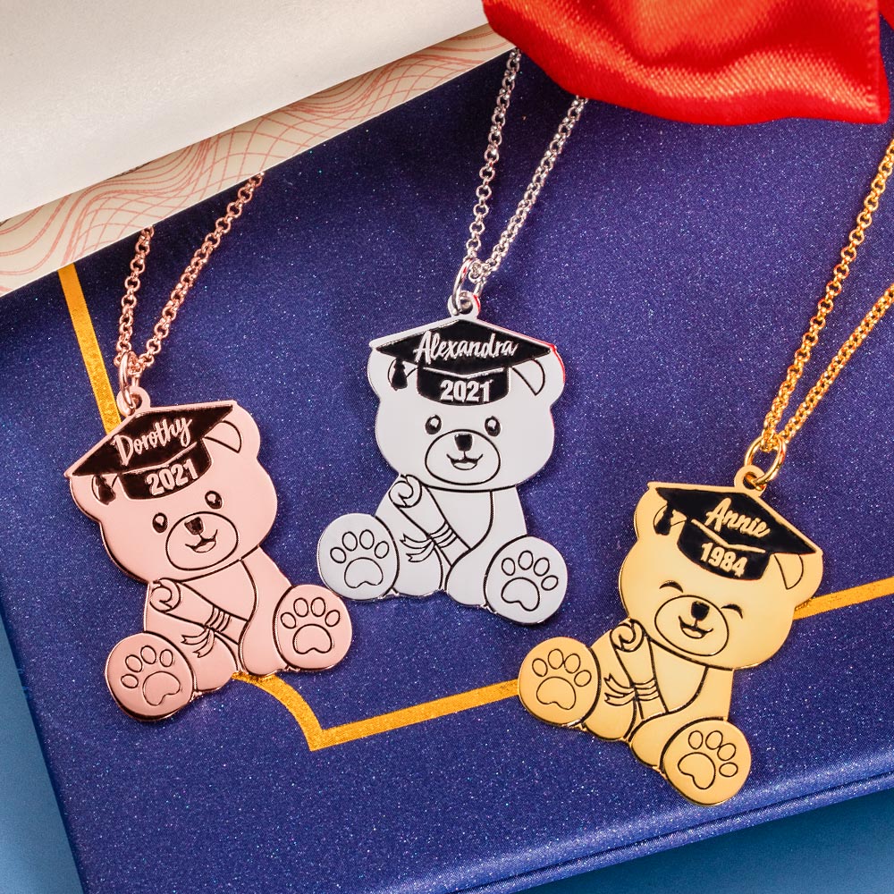 CUSTOM BEAR NECKLACE FOR GRADUATION GIFT