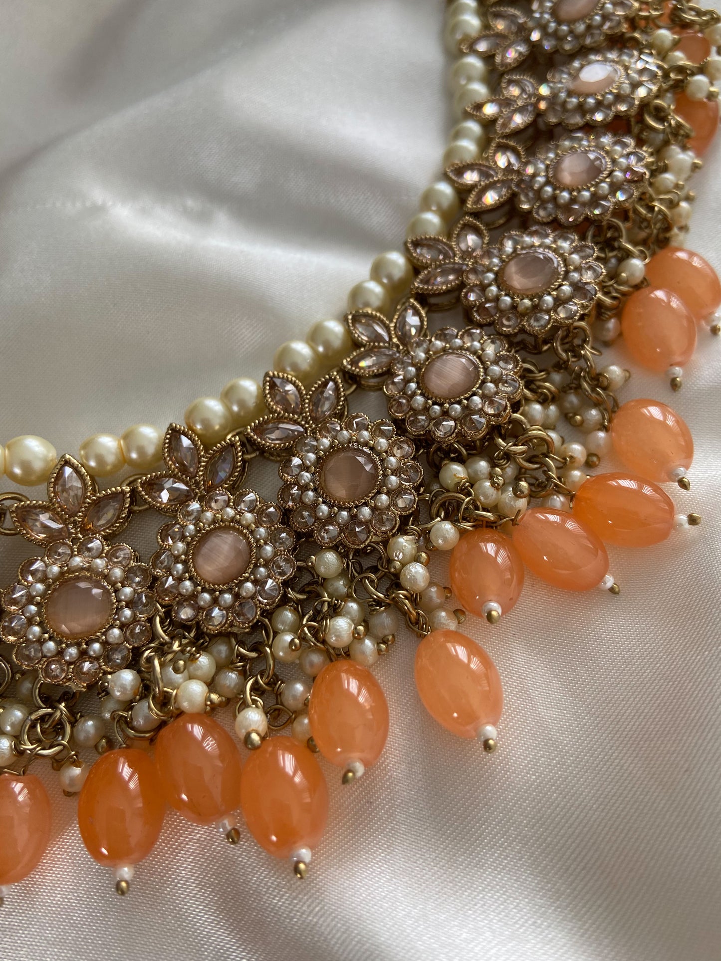 PEACH KUNDAN NECKLACE SET