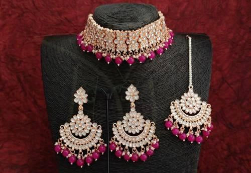 ROSEGOLD DARK PINK CHOKER SET