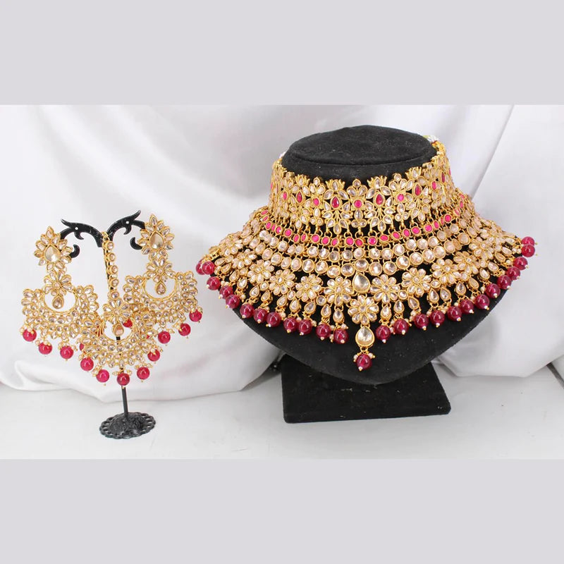 RUBY PINK FLORAL KUNDAN NECKLACE SET