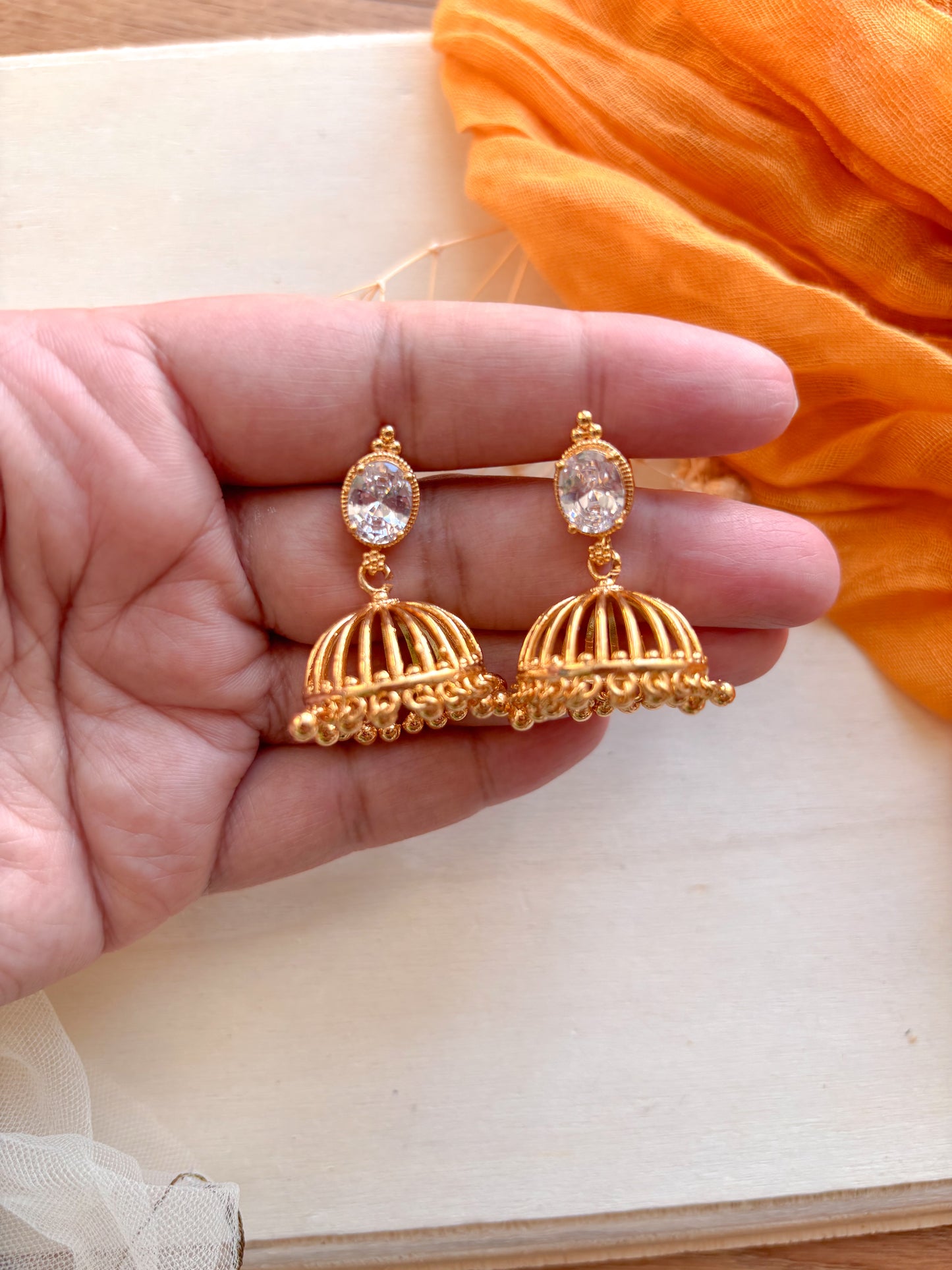 WHITE STONE JHUMKA
