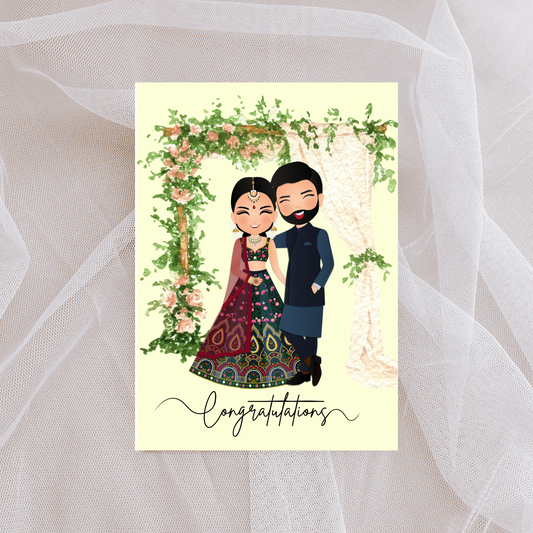 Asian Wedding Congratulations | Lehenga | Kurtha | Congratulations| A6 card | Weddings | Tamil Greeting Cards | Reception Couples