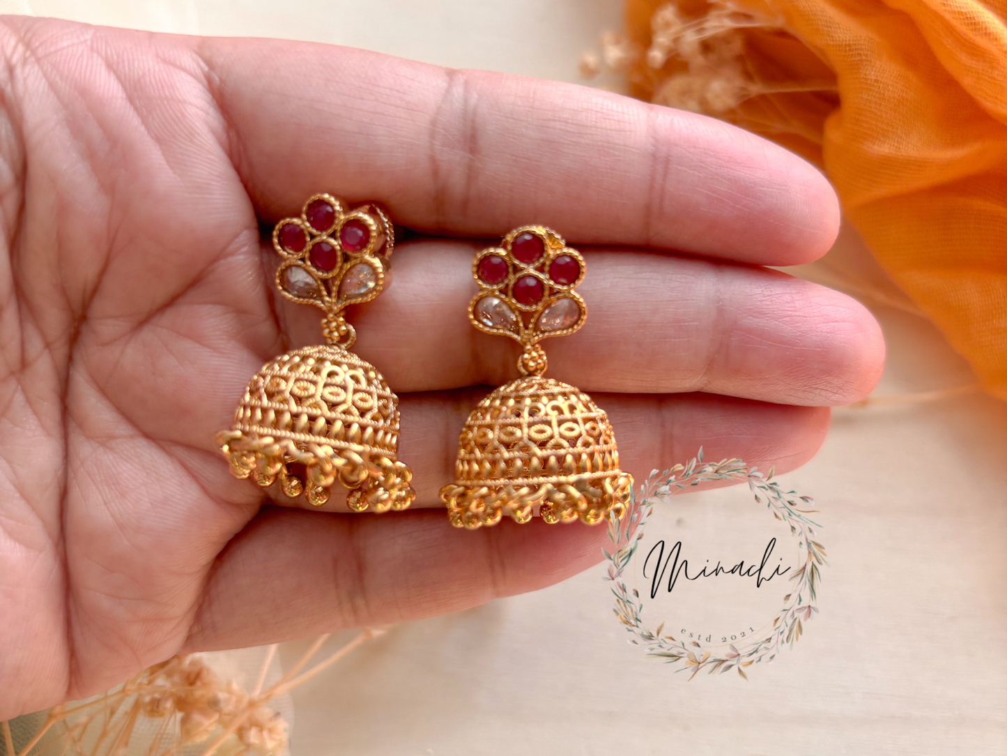 RUBY WHITE JHUMKA