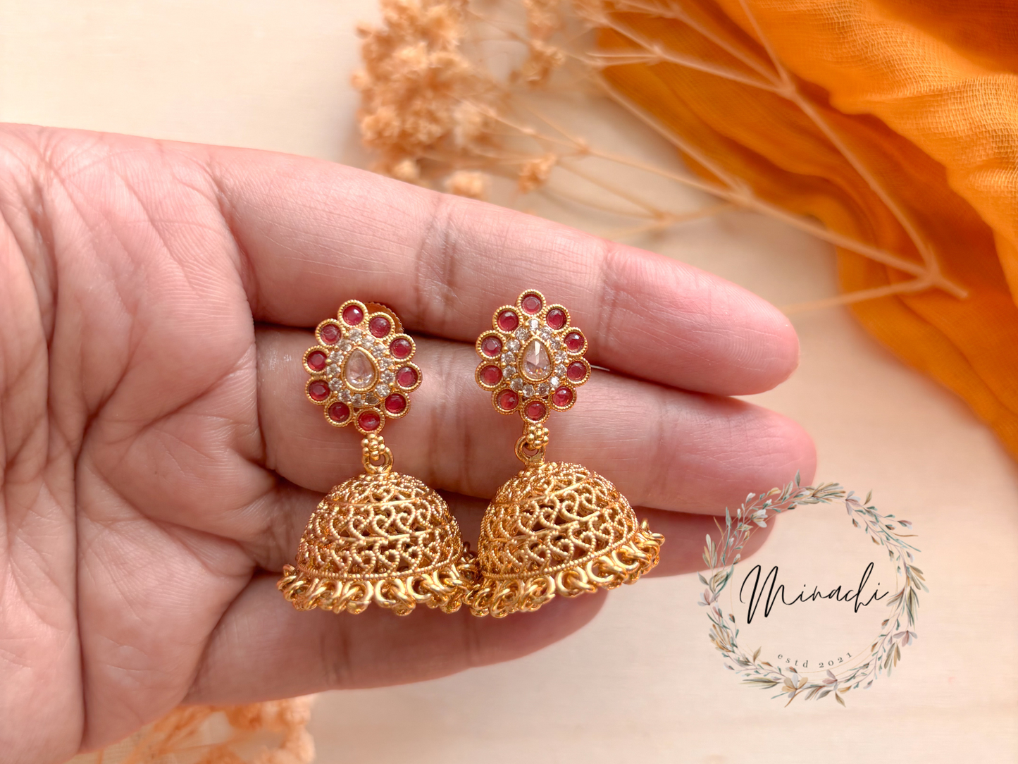 RUBY WHITE JHUMKA