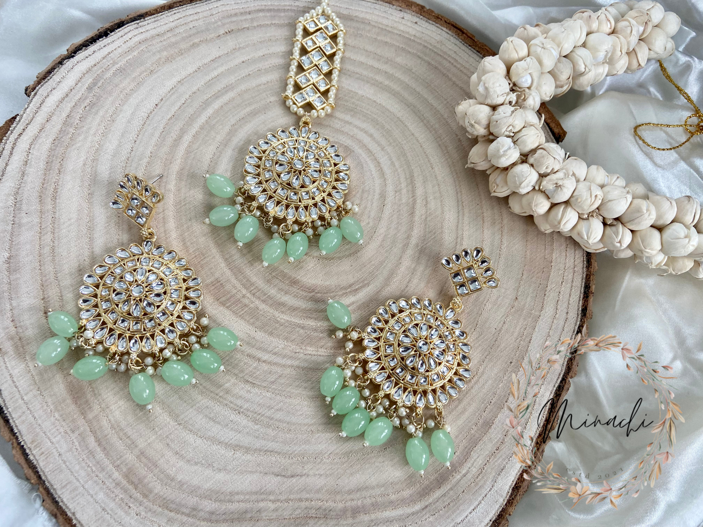 MINT GREEN EARRING TIKKA SET