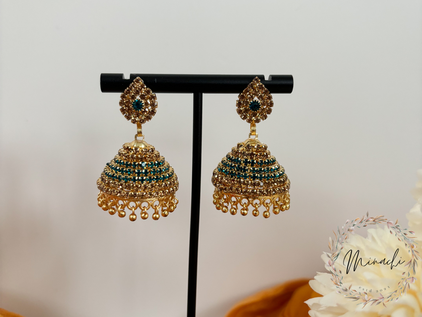 GOLD TONE AQUA BLUE JHUMKA