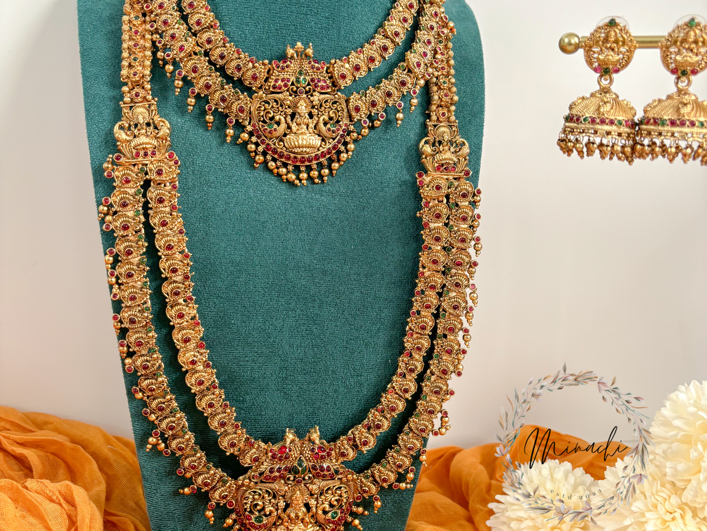 MATTE GOLD LAKSHMI SHORT AND LONG NECKLACE SET