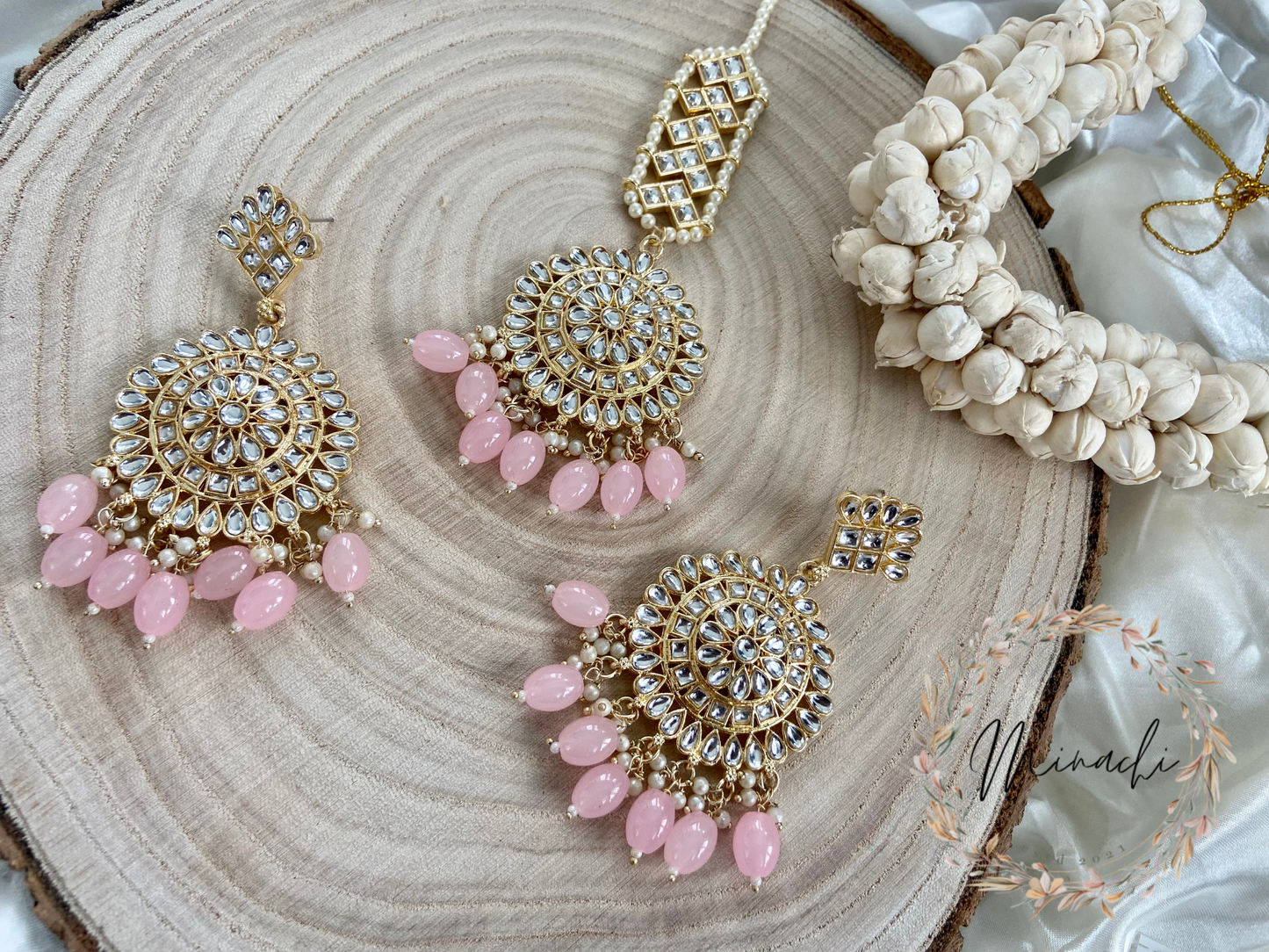 PINK EARRING TIKKA SET