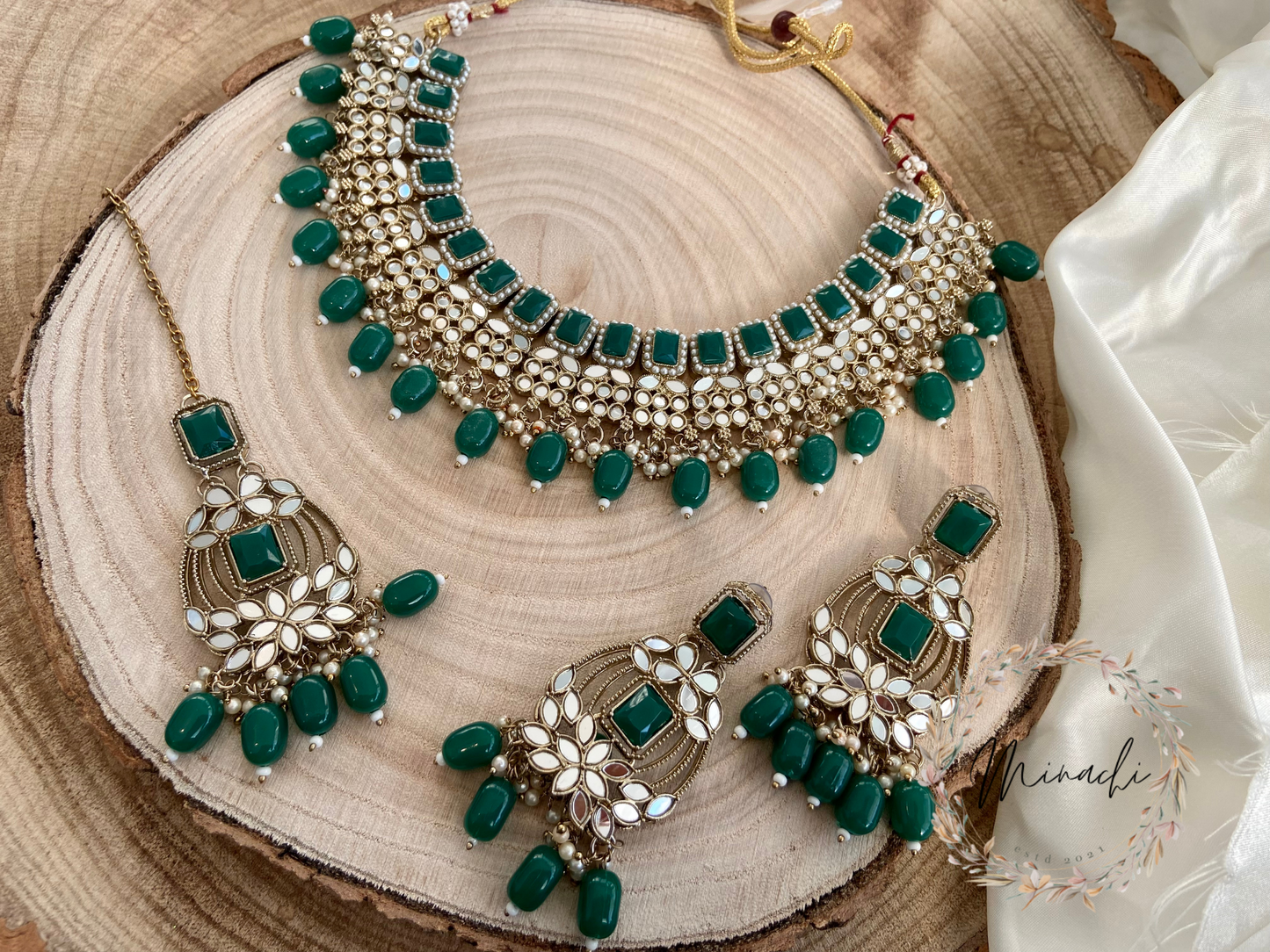 GREEN MIRROR PEARL NECKLACE SET