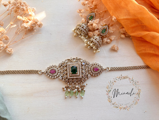 RUBY GREEN PEARL CHOKER SET