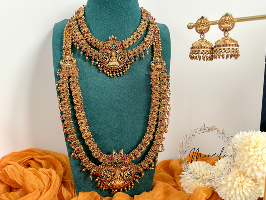 MATTE GOLD LAKSHMI SHORT AND LONG NECKLACE SET