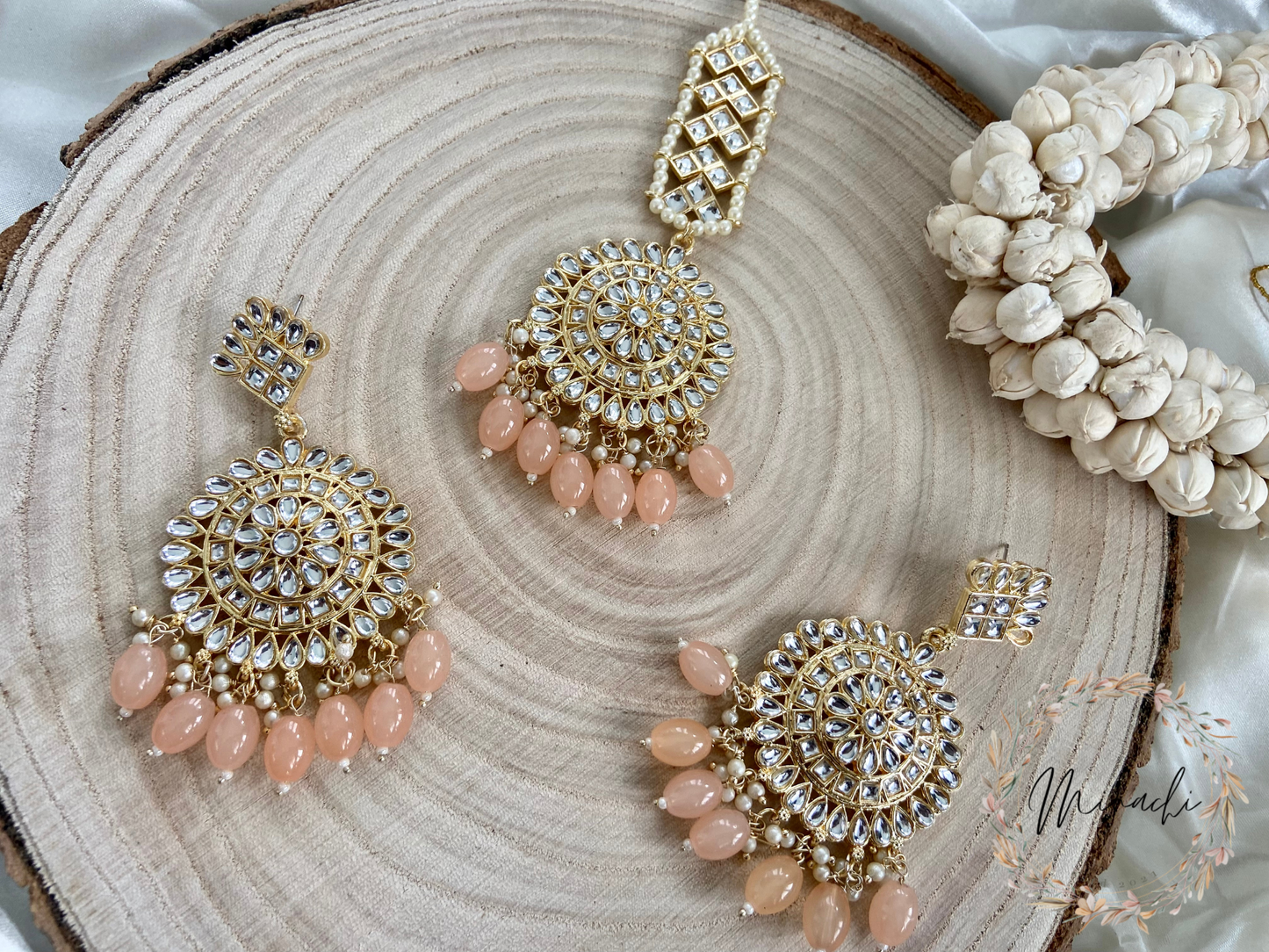 PEACH EARRING TIKKA SET