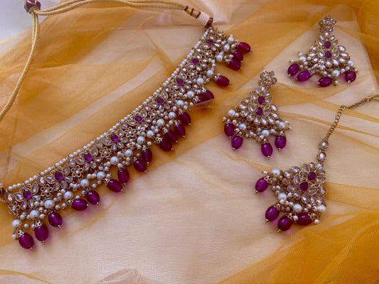 PURPLE KUNDAN CHOKER SET