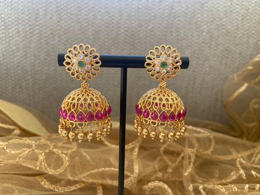 RUBY GREEN FLORAL JHUMKA