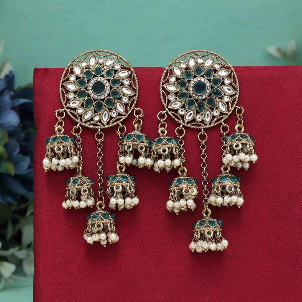 HEERA:  RAMA GREEN KUNDAN EARRINGS