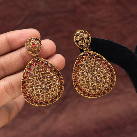 HEERA: RED TRANSPARENT YELLOW KUNDAN EARRINGS