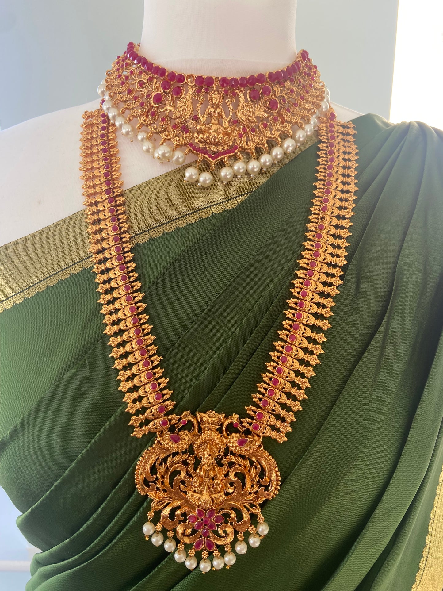 RUBY LONG SHORT LAKSHMI NECKLACE SET