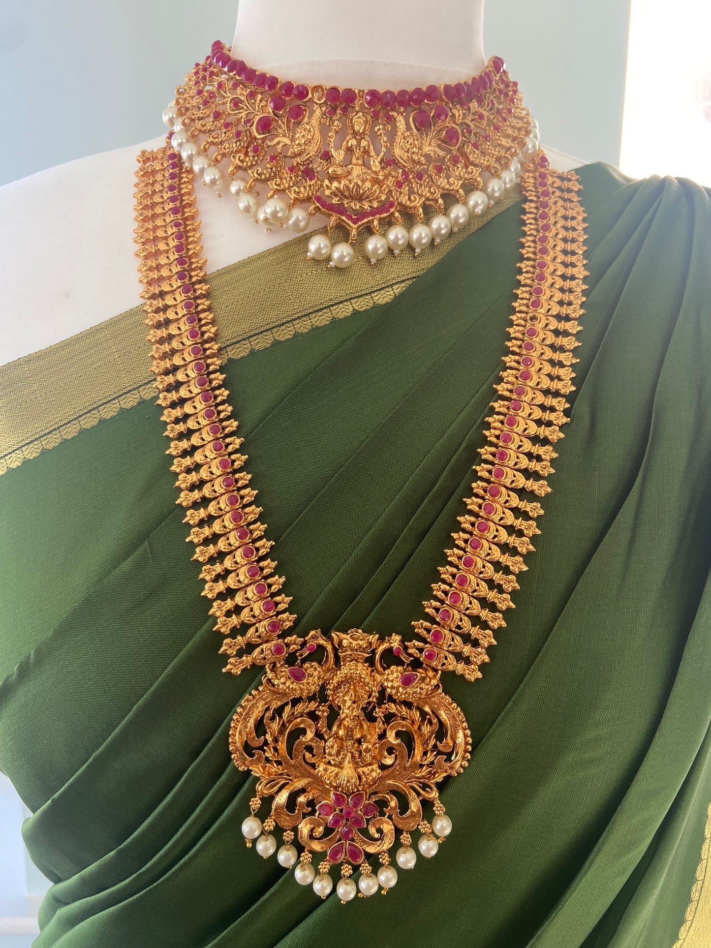 RUBY LONG SHORT LAKSHMI NECKLACE SET